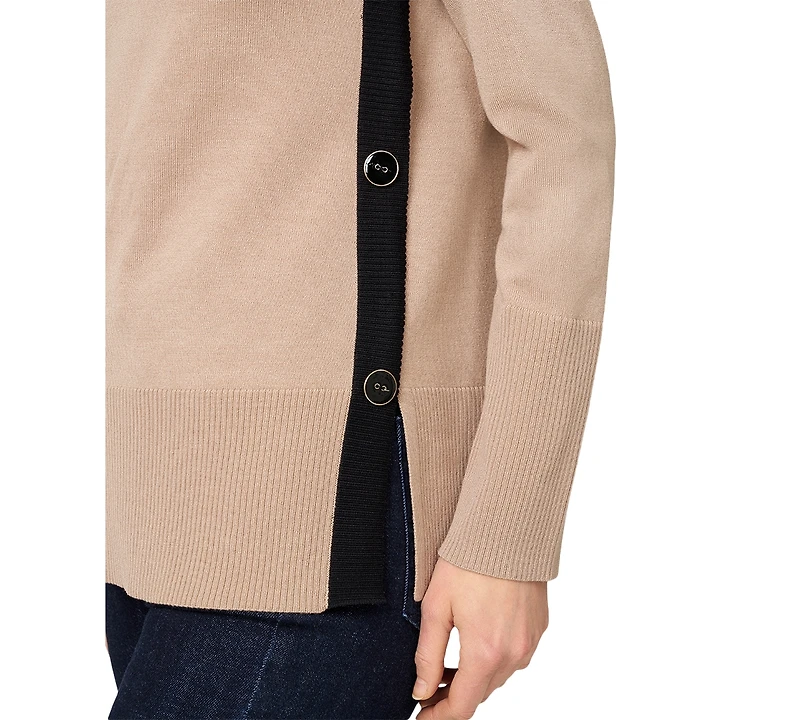 Melissa Paige Women's Contrast-Trim Side-Button Tunic Sweater