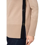 Melissa Paige Women's Contrast-Trim Side-Button Tunic Sweater