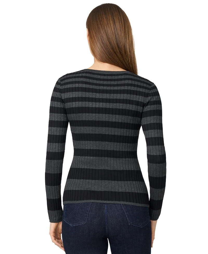 Melissa Paige Women's Striped Ribbed Crewneck Sweater
