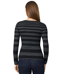 Melissa Paige Women's Striped Ribbed Crewneck Sweater