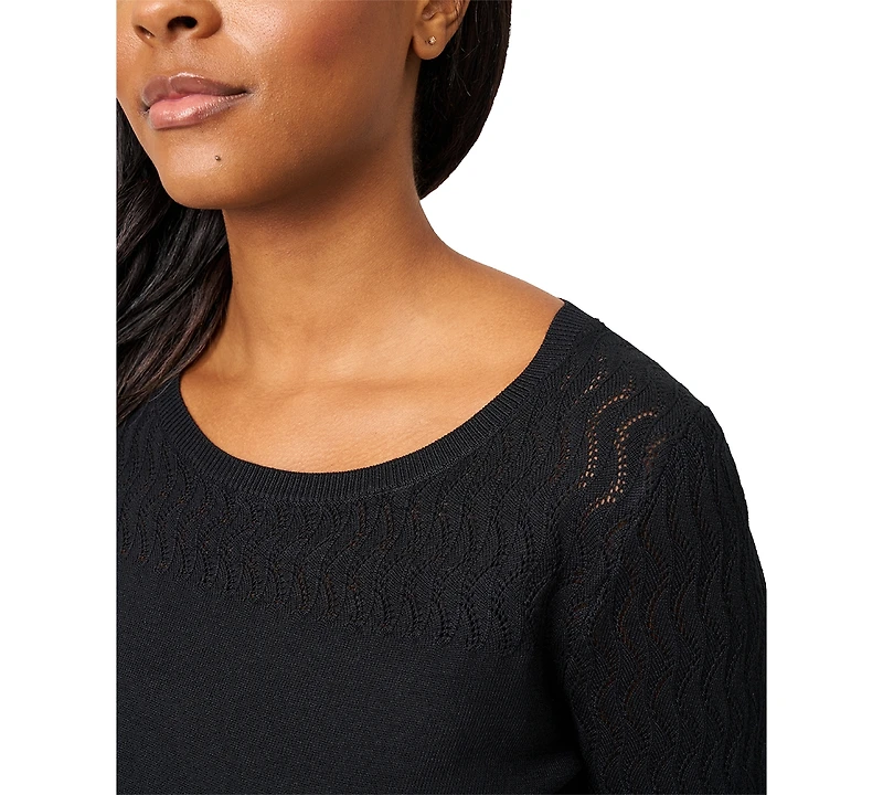 Melissa Paige Women's Crewneck Pointelle 3/4-Sleeve Lightweight Sweater
