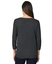 Melissa Paige Women's Crewneck Pointelle 3/4-Sleeve Lightweight Sweater