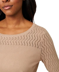 Melissa Paige Women's Crewneck Pointelle 3/4-Sleeve Lightweight Sweater