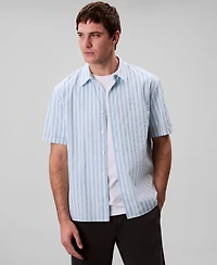 Calvin Klein Men's Cotton Striped Textured Short-Sleeve Shirt