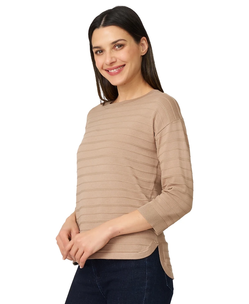 Melissa Paige Women's Ottoman-Rib Crewneck 3/4-Sleeve Sweater