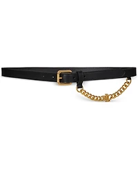 Lauren Ralph Logo-Chain Leather Skinny Belt