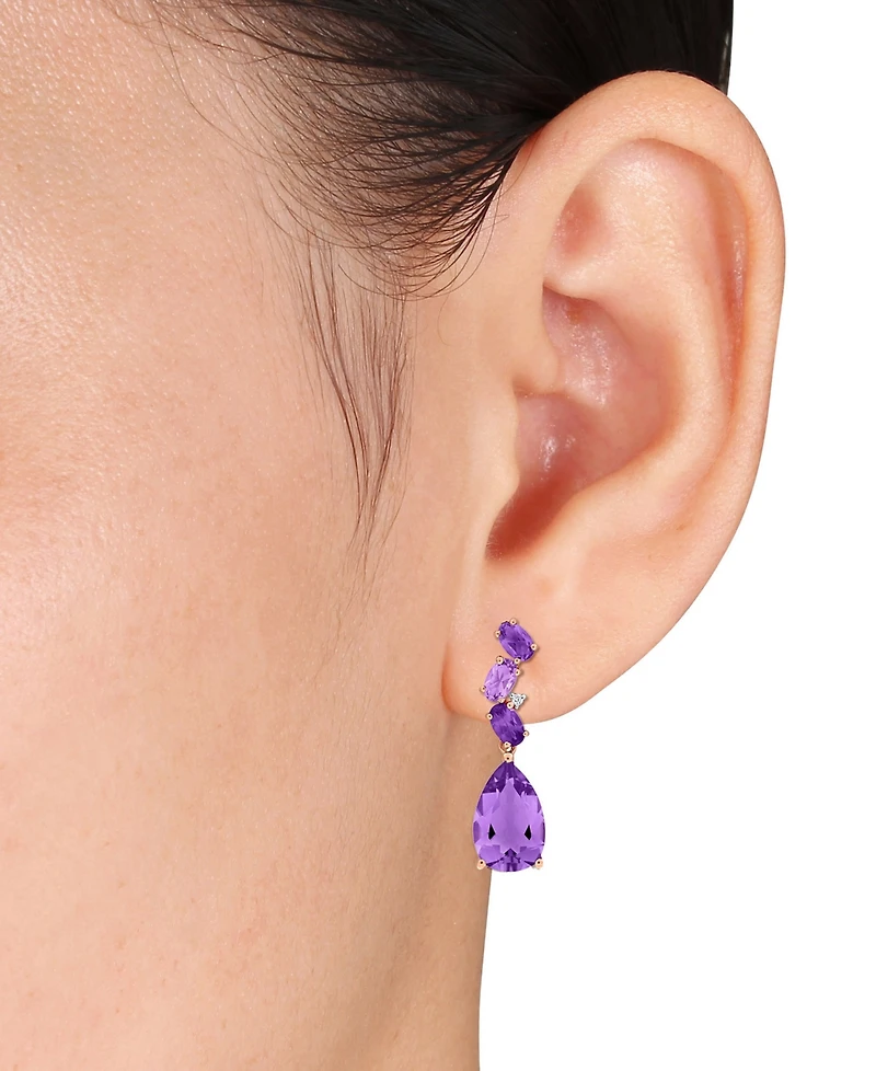 Amethyst & Pink Amethyst (7 1/5 ct. t.w.) Diamond Accent Teardrop Earrings in 10k Rose Gold
