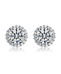 Genevive Sterling Silver White Gold Plating with Clear Cubic Zirconia Button Stud Earrings