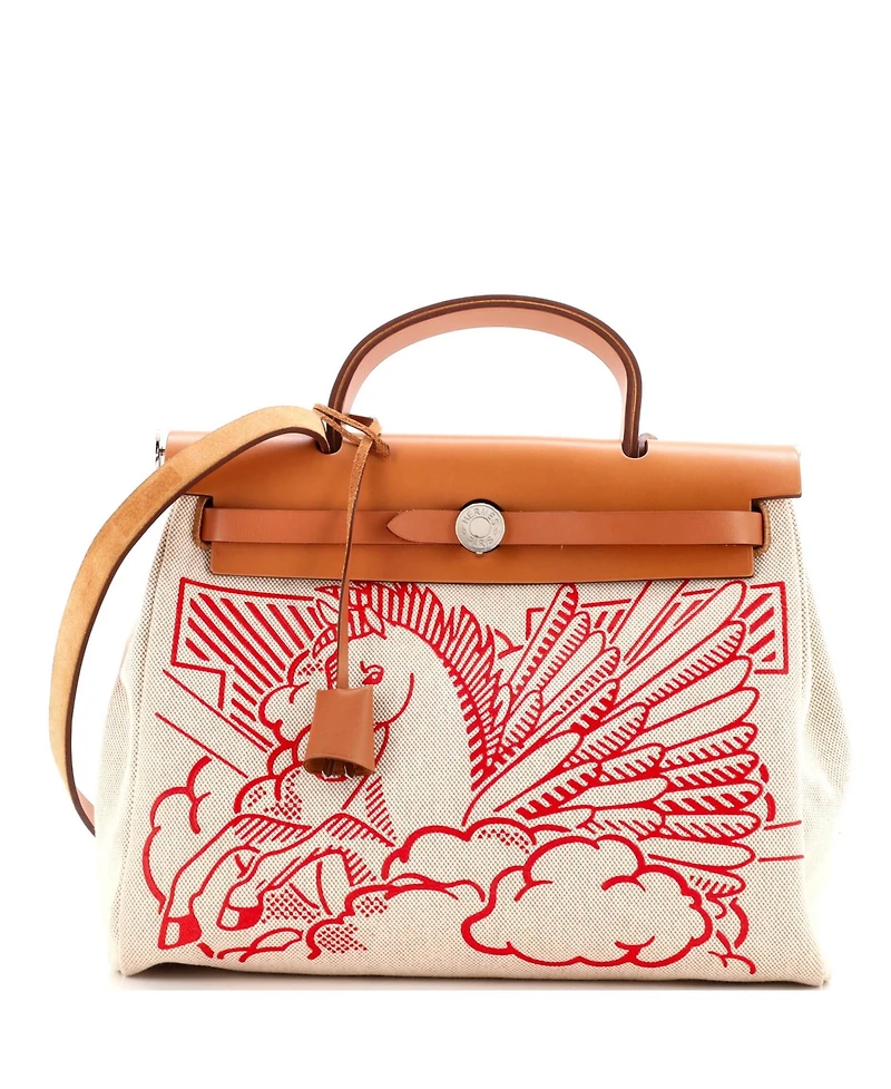 Pre-Owned Hermes 31 Herbag Zip Pegase Pop Toile and Leather