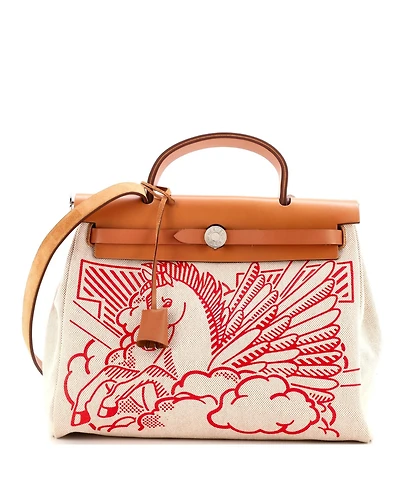 Pre-Owned Hermes 31 Herbag Zip Pegase Pop Toile and Leather
