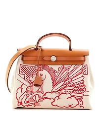 Pre-Owned Hermes 31 Herbag Zip Pegase Pop Toile and Leather