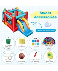 Gymax Inflatable Bounce House 5-in-1 Ice Cream Jumping Castle w/ 480W Blower