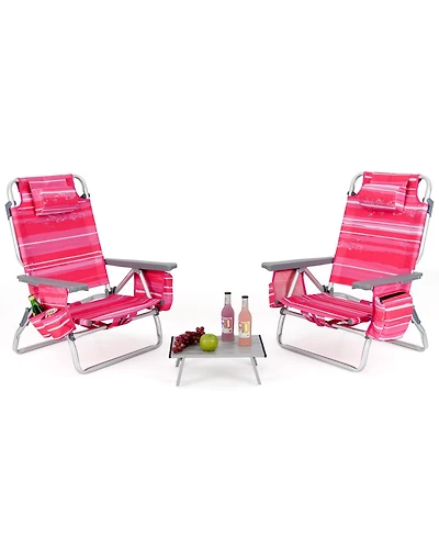 Gouun 2 Packs 5-Position Outdoor Folding Backpack Beach Table Chair Reclining Chair Set