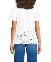 Lands' End Women's Short Sleeve Mixed Media Eyelet Top