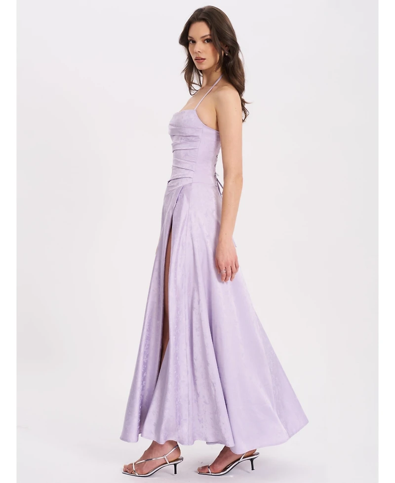 Miss Circle Women's Raegan Taro Purple Jacquard Rouched Maxi Dress