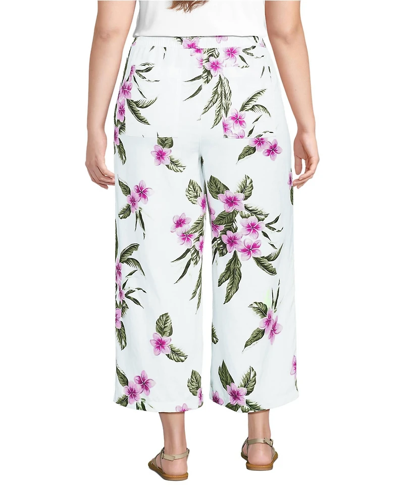 Lands' End Women's High Rise Drawstring Linen Wide Leg Crop Pants