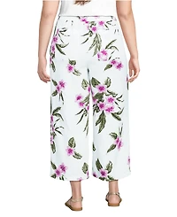 Lands' End Women's High Rise Drawstring Linen Wide Leg Crop Pants