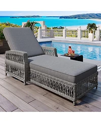 Mondawe Outdoor Wicker Lounge with Armrests, Patio Adjustable Recliner with Soft Removable Cushions