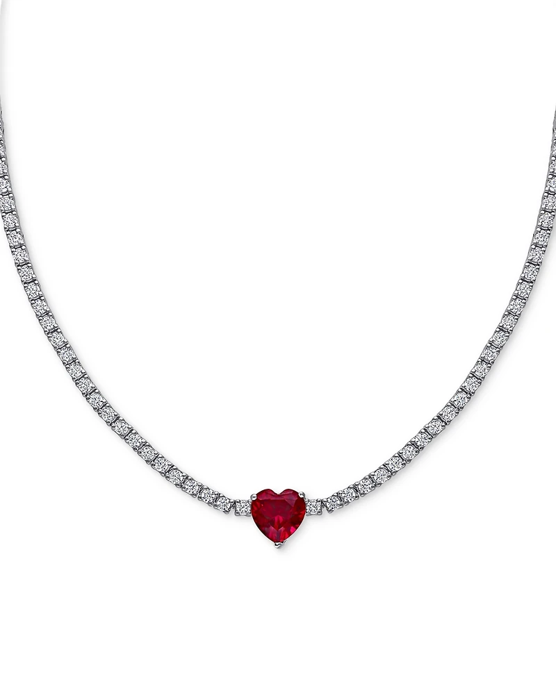 Lab-Created Gemstone (3 ct. t.w.) & Lab-Created White Sapphire (12-7/8 ct. t.w.) 17" Collar Heart Necklace in Sterling Silver