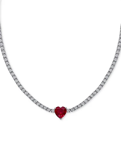 Lab-Created Gemstone (3 ct. t.w.) & Lab-Created White Sapphire (12-7/8 ct. t.w.) 17" Collar Heart Necklace in Sterling Silver