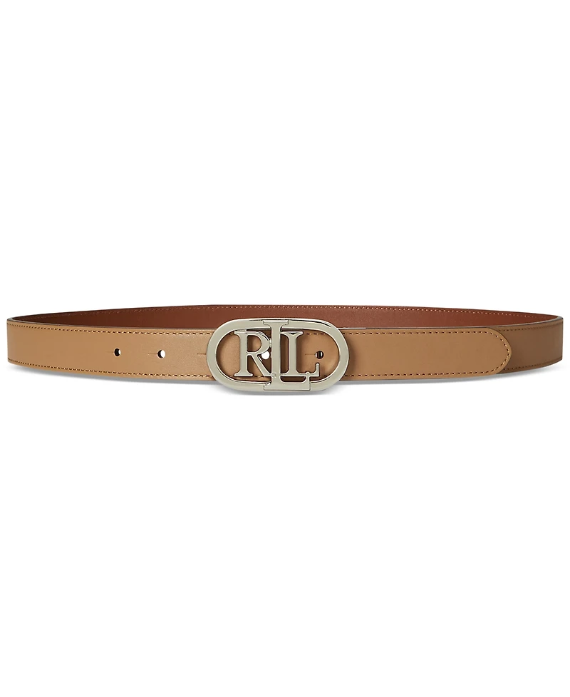 Lauren Ralph Oval-Logo Reversible Leather Skinny Belt