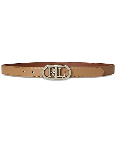 Lauren Ralph Oval-Logo Reversible Leather Skinny Belt