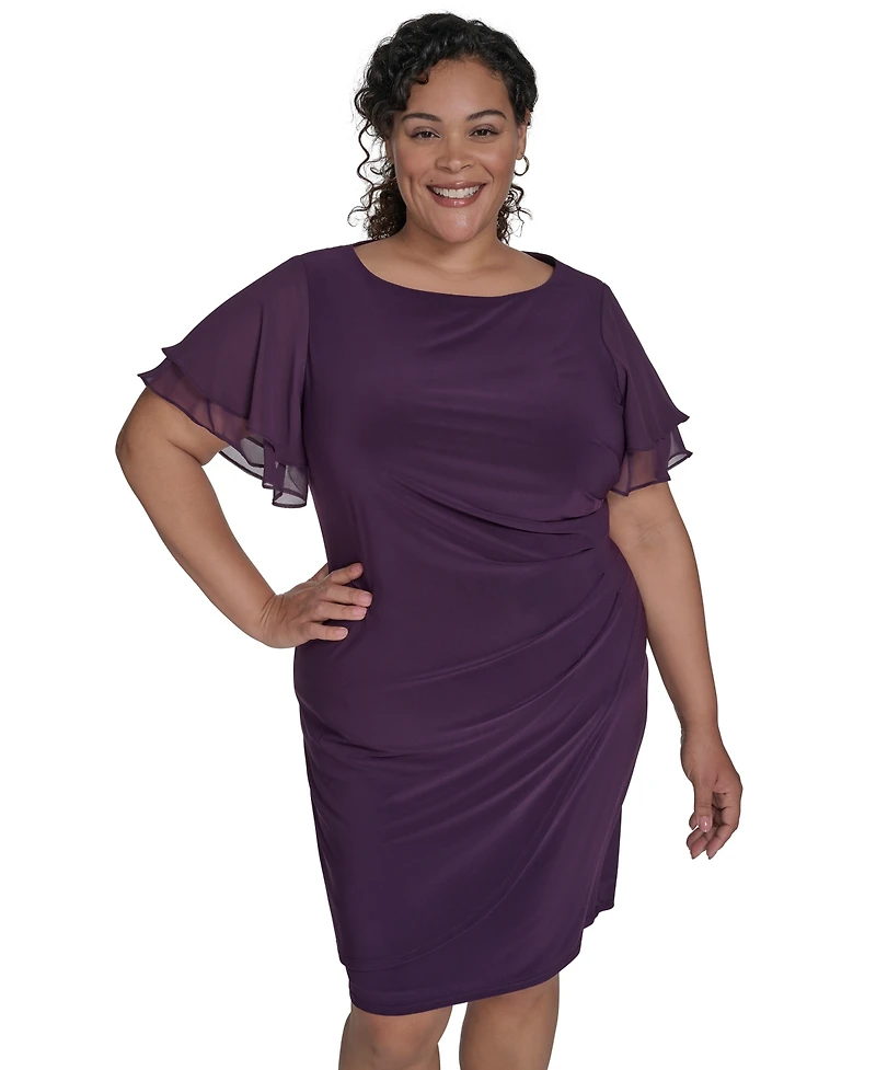 Jessica Howard Plus Flutter-Sleeve Shirred Dress