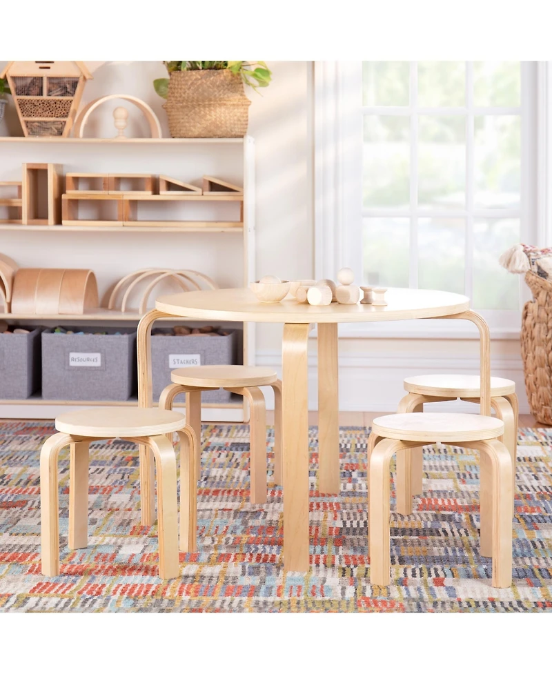 Guidecraft Kids' Nordic Table and Chairs Set - Natural: Wooden Round Classroom Playroom Toddler Activity with 4 Stools