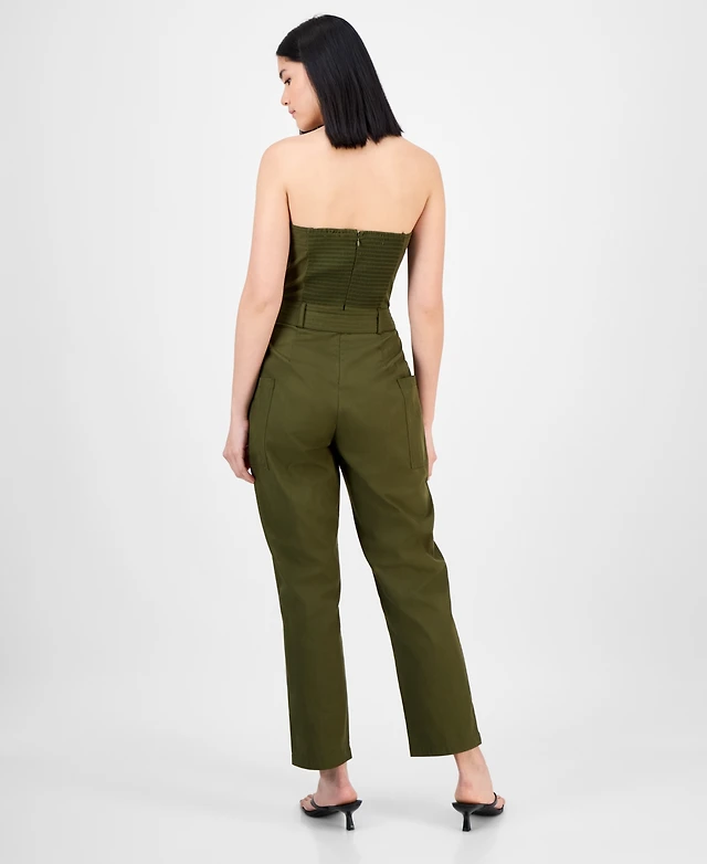 Bar Iii Women's Belted Short-Sleeve Utility Romper, Created for - Main Image