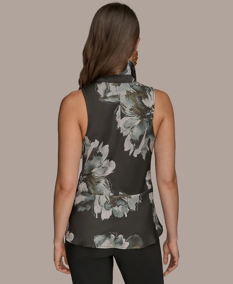 Donna Karan New York Women's Printed Sleeveless Faux-Wrap Hardware Top