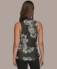 Donna Karan New York Women's Printed Sleeveless Faux-Wrap Hardware Top