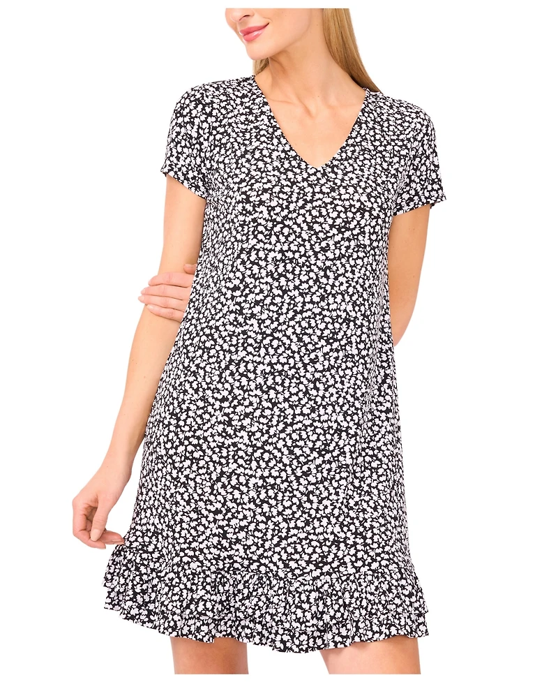 CeCe Women's V-Neck Ruffled Floral Shift Dress