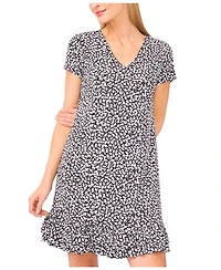 CeCe Women's V-Neck Ruffled Floral Shift Dress
