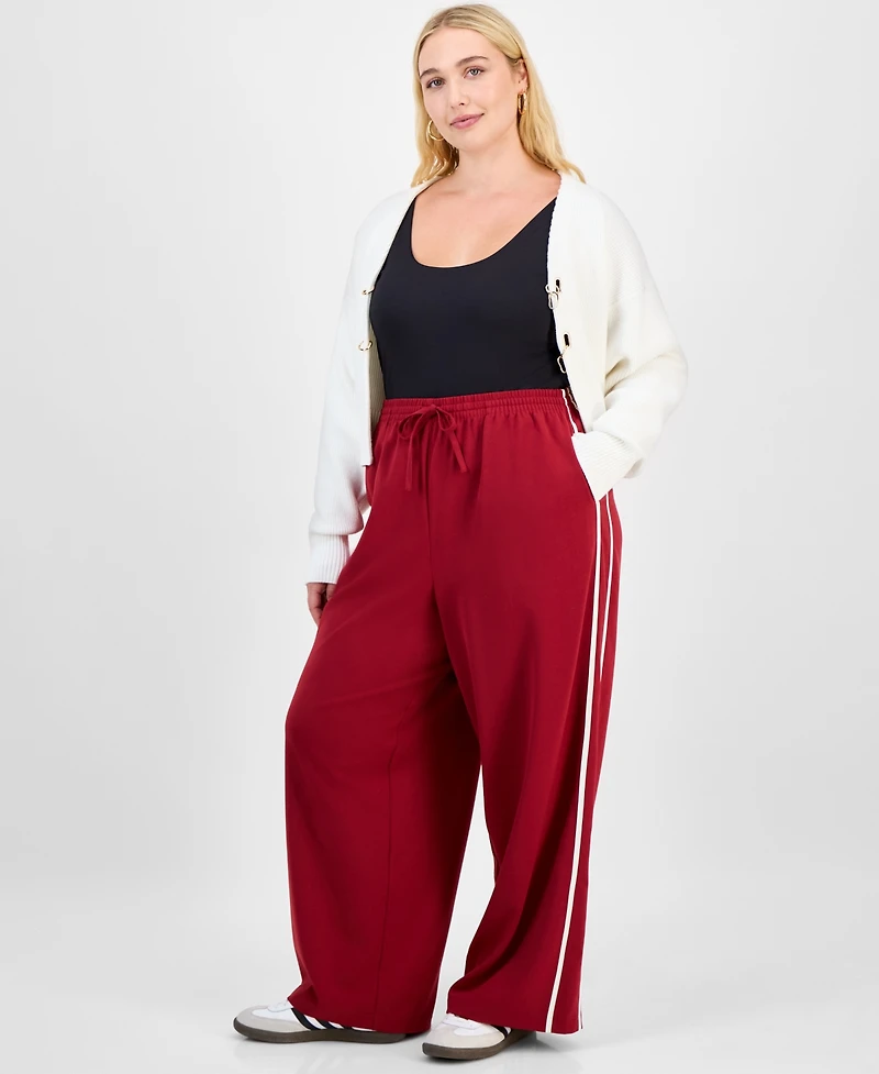 Bar Iii Trendy Plus Side-Stripe Wide Track Pants, Macy's Exclusive
