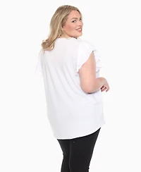 White Mark Plus Ruffled Sleeve Solid Top