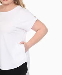 White Mark Plus Folded Short Sleeve Solid Top