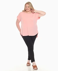 White Mark Plus Folded Short Sleeve Solid Top