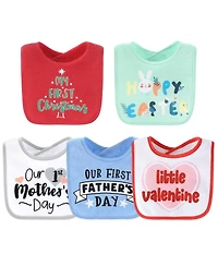 The Peanutshell Baby Girls Terry Bibs, 18 Pack for Feeding, Teething, or Drooling, Neutral Foods/Holiday