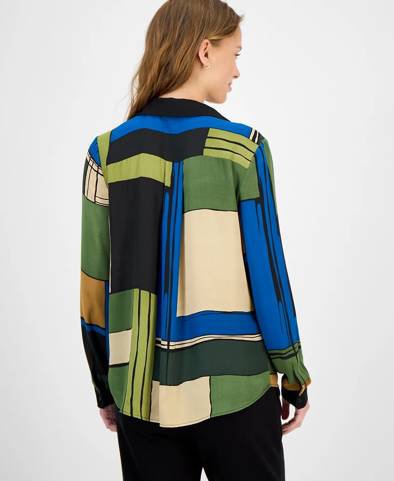 T Tahari Women's Printed Button-Front Blouse