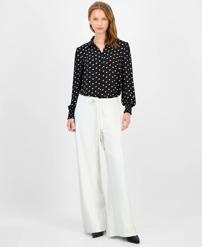 T Tahari Women's Dot-Print Button-Front Blouse