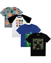 Minecraft Big Boys Creepers And Character Heads Crew Neck Short Sleeve 4pk Tees-xl