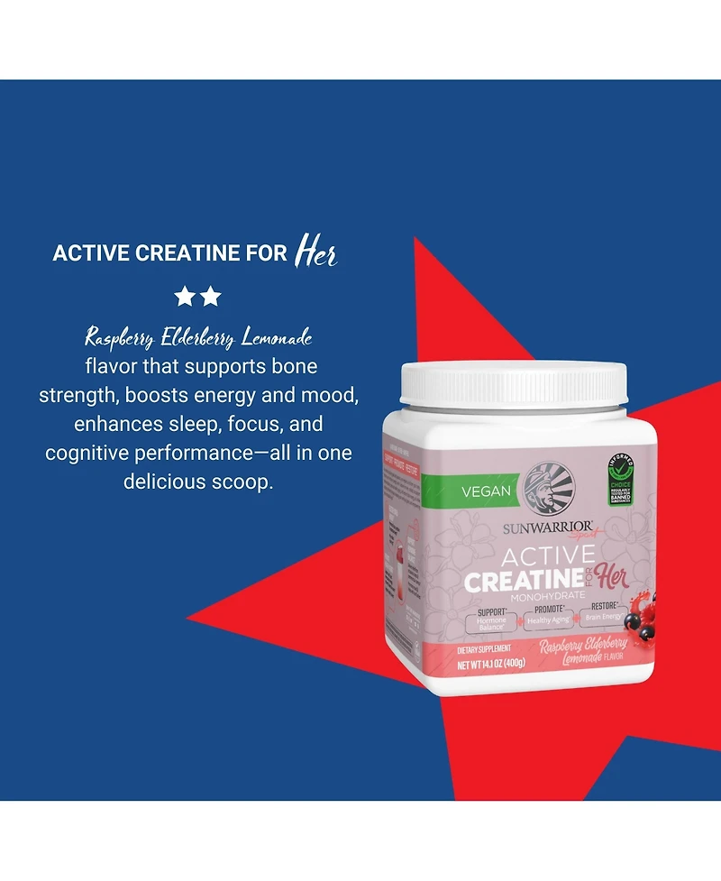 Sunwarrior Active Creatine Powder, Creatine Monohydrate for Muscle Building Support, Raspberry Flavor, 350gm