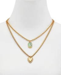 Guess Gold-Tone Mixed Stone Heart Layered Pendant Necklace, 18" + 2" extender