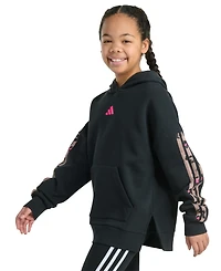 adidas Big Girls Long-Sleeve Printed 3-Stripes Slit Fleece Pullover Hoodie