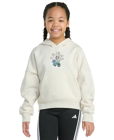 adidas Big Girls Long-Sleeve Heather Multi Graphic Fleece Pullover Hoodie