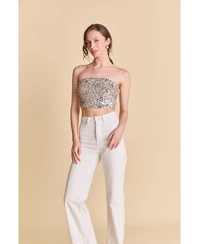 Endless Rose Women's Beaded Sequins Strapless Top