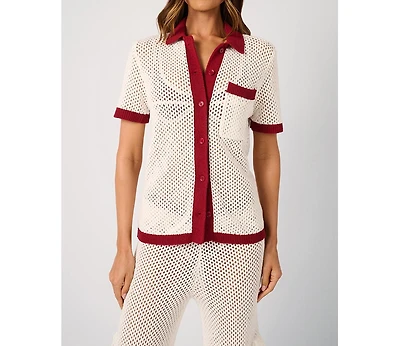 WeWoreWhat Women's Oversized Crochet Button-up Shirt