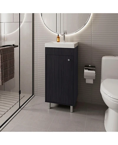 Fm Furniture Oracle Bathroom Vanity, Single Door, Two Storage Shelves, Wengue Finish
