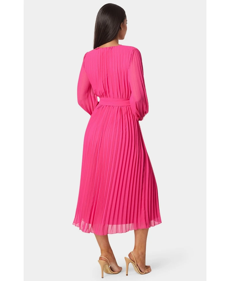 Bebe Women's Pleated Gown with Long Sleeves