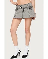 Edikted Women's Vintage Washed Denim Mini Skort